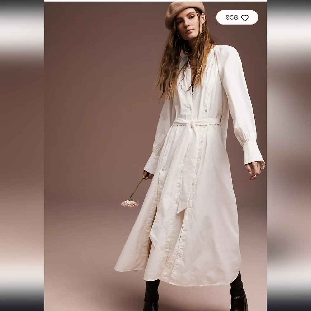 Free People Cream Button-Front Maxi Dress